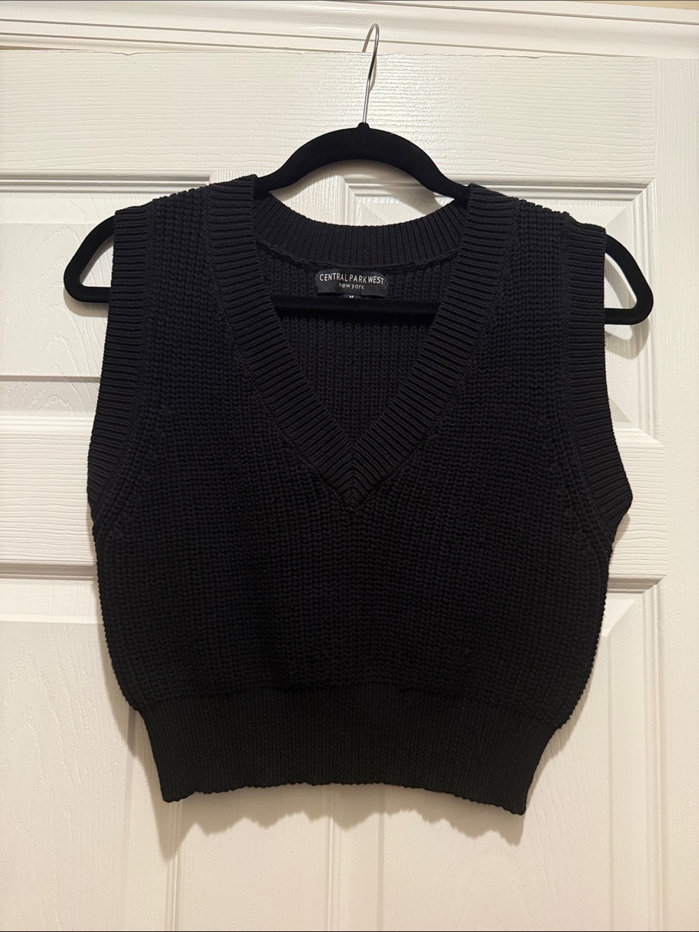 Central Park West Black V-Neck Chunky Knit Sweater Vest
